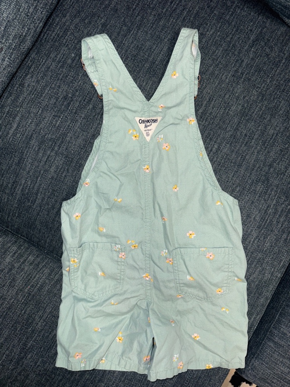OshKosh B'gosh Mint Green Floral Shortalls - Picture 2 of 5